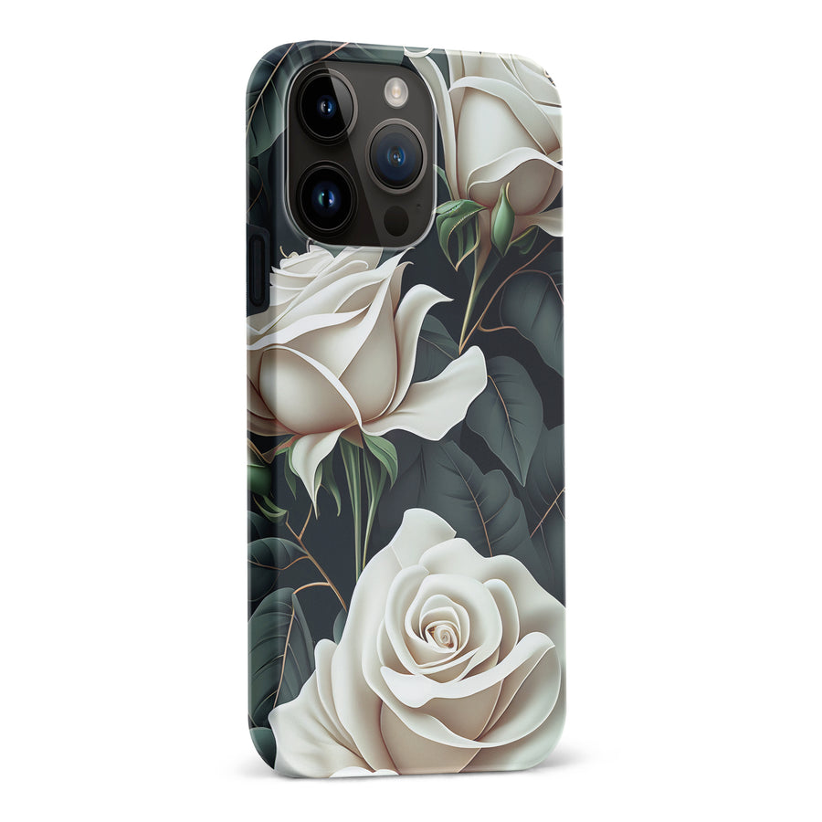 iPhone 15 Pro Max White Roses Phone Case in Green