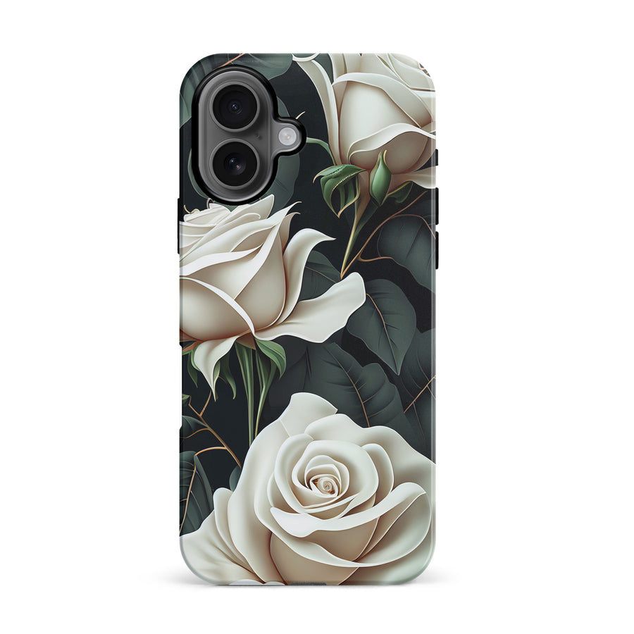 iPhone 16 White Roses Phone Case in Green