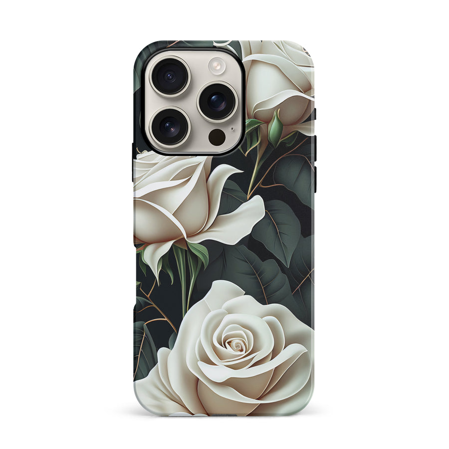 iPhone 16 Pro White Roses Phone Case in Green