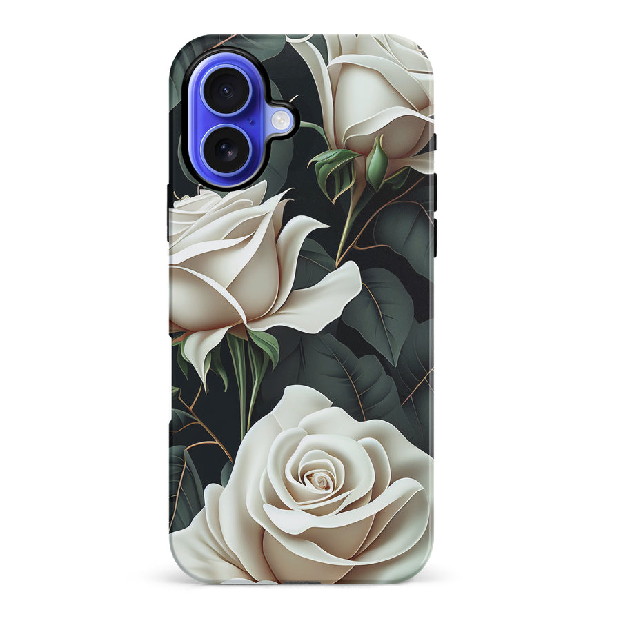 iPhone 16 Plus White Roses Phone Case in Green