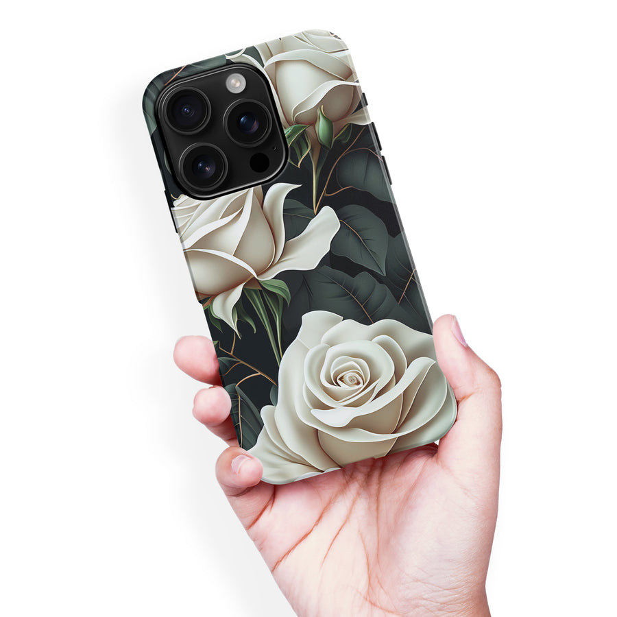 iPhone 16 Pro Max White Roses Phone Case in Green