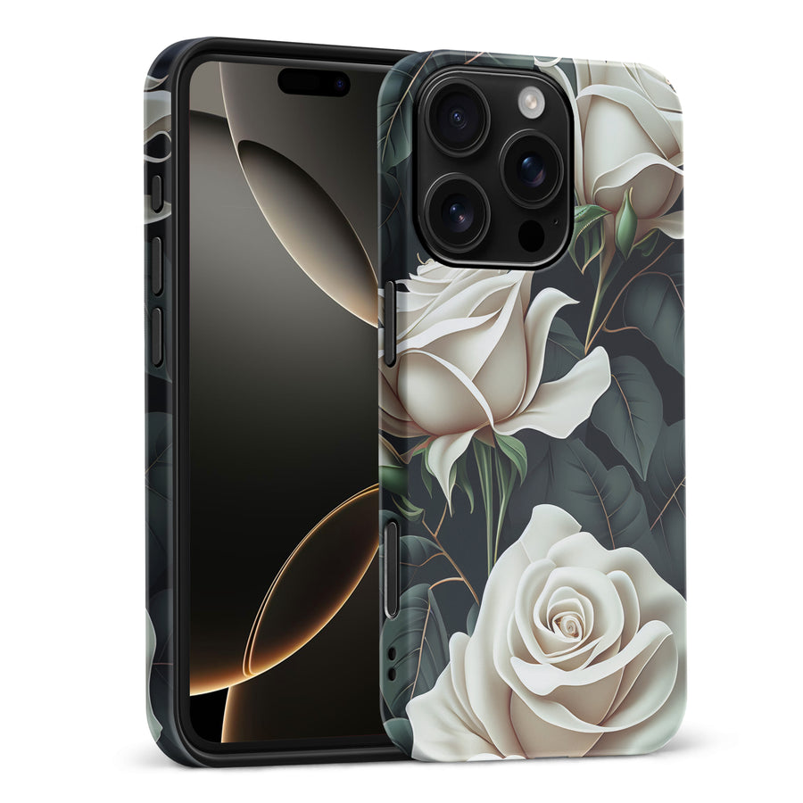 iPhone 16 Pro Max White Roses Phone Case in Green