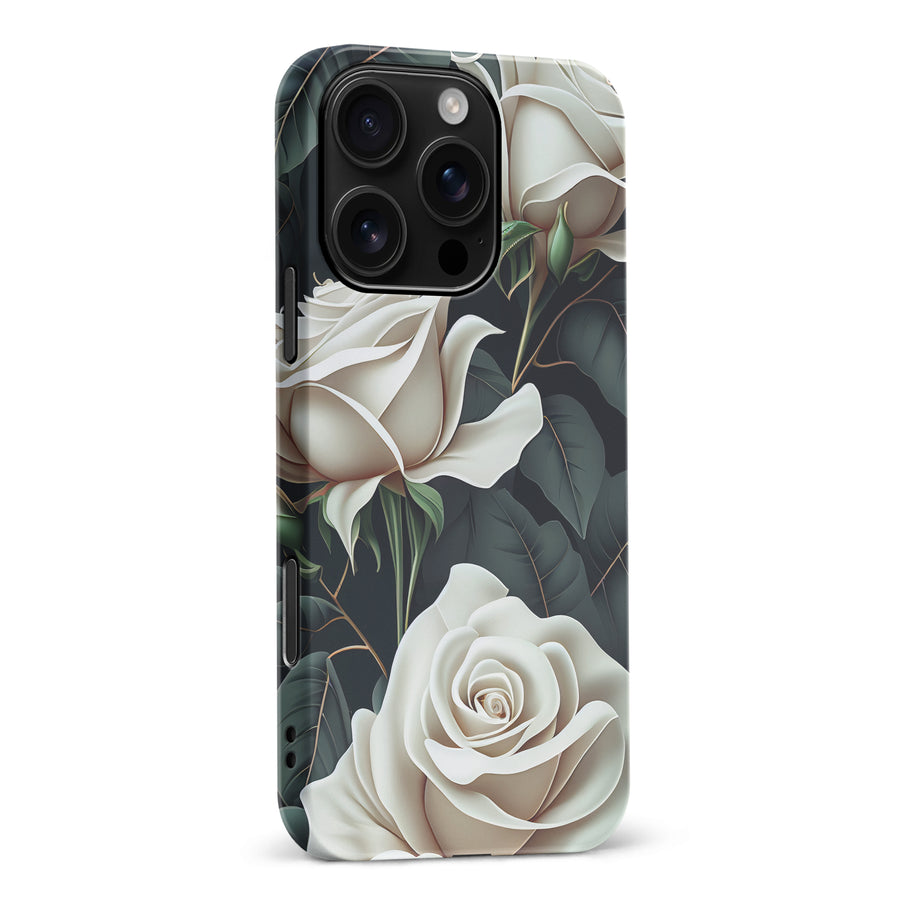 iPhone 16 Pro Max White Roses Phone Case in Green