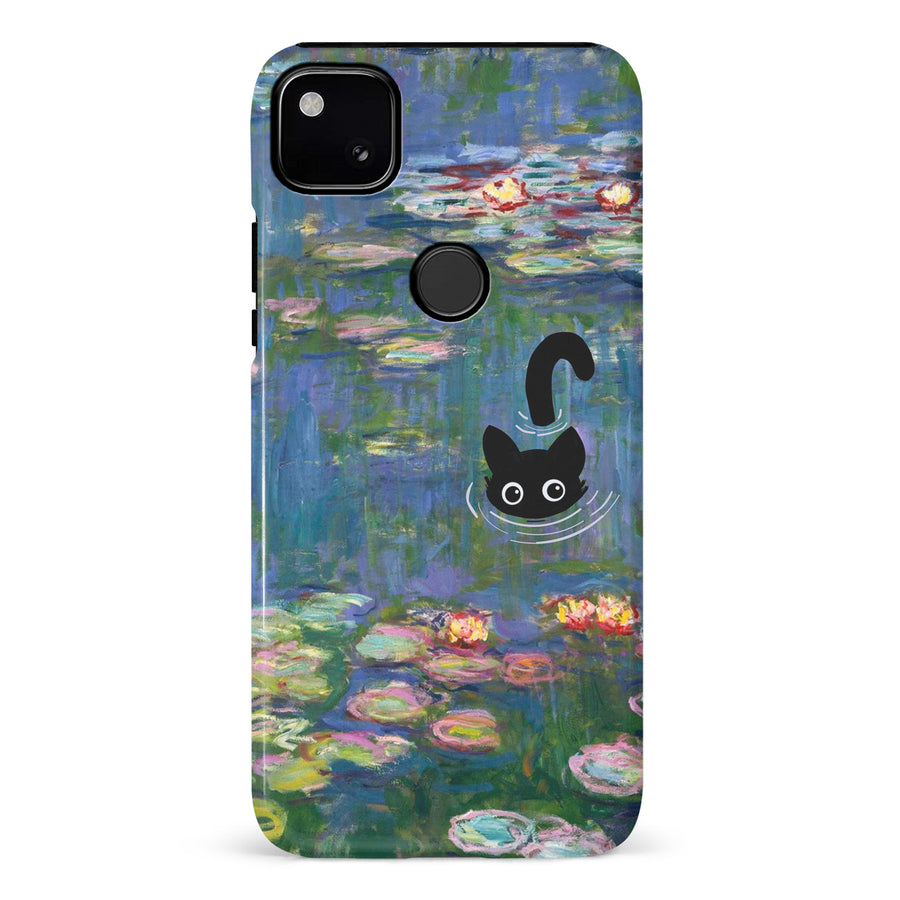 Google Pixel 4A Black Cat In Water Lilies Phone Case