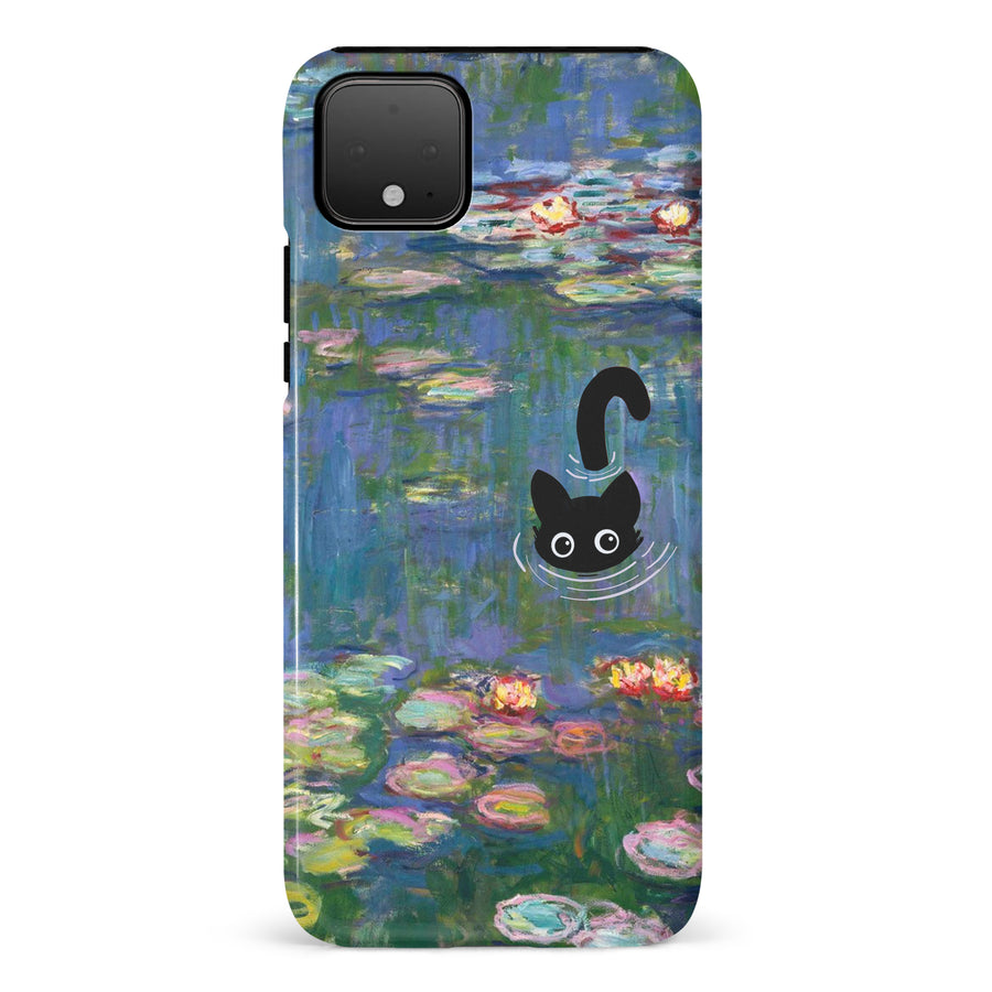 Google Pixel 4 XL Black Cat In Water Lilies Phone Case