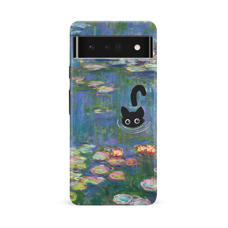 Google Pixel 6A Black Cat In Water Lilies Phone Case