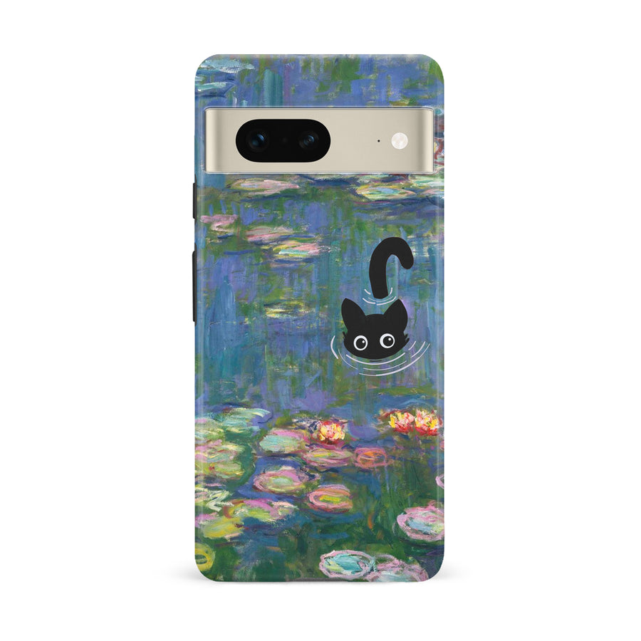 Google Pixel 7 Black Cat In Water Lilies Phone Case