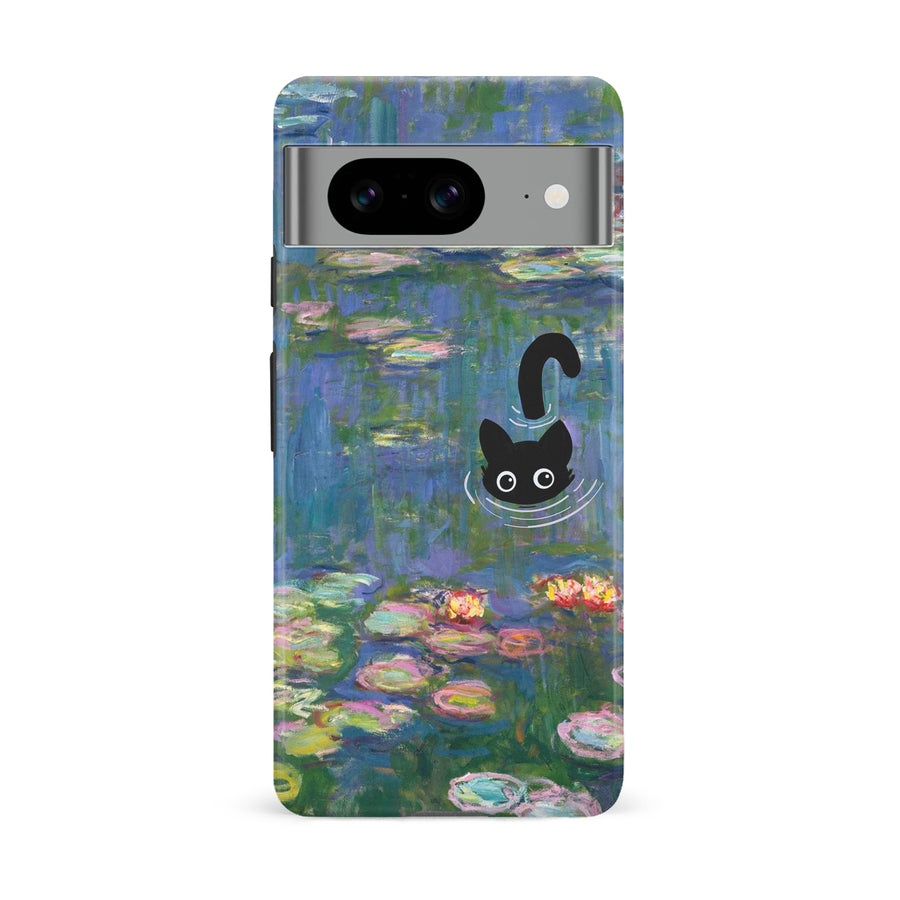 Google Pixel 8 Black Cat In Water Lilies Phone Case