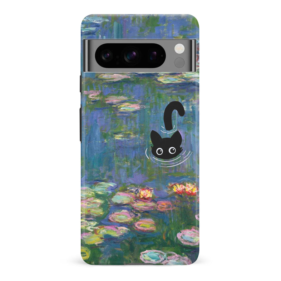 Google Pixel 8 Pro Black Cat In Water Lilies Phone Case