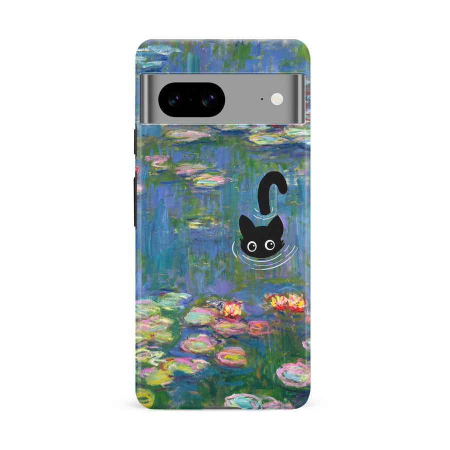 Google Pixel 8A Black Cat In Water Lilies Phone Case