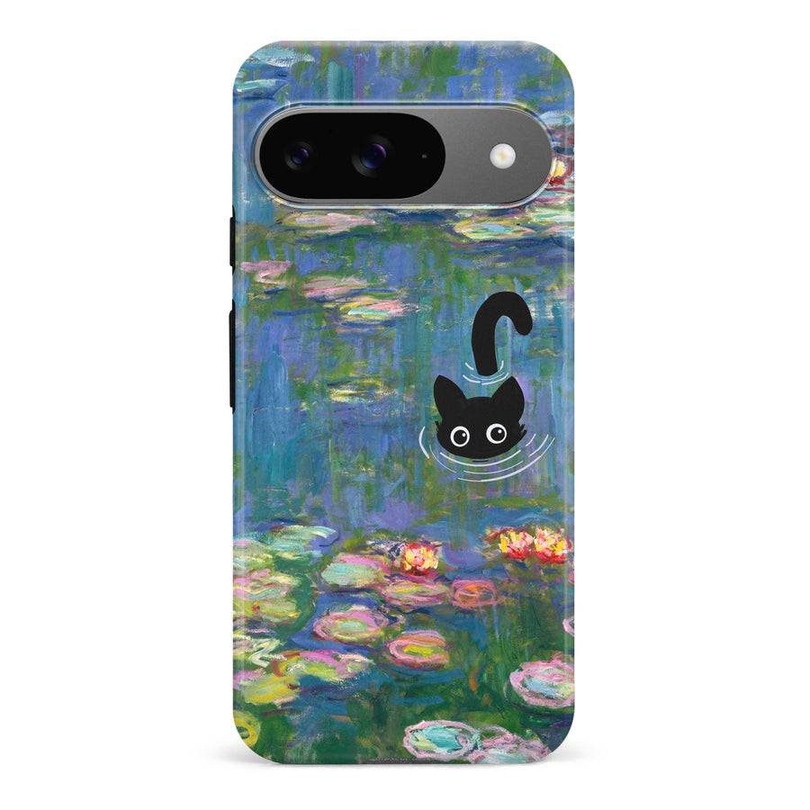 Google Pixel 9 Black Cat In Water Lilies Phone Case