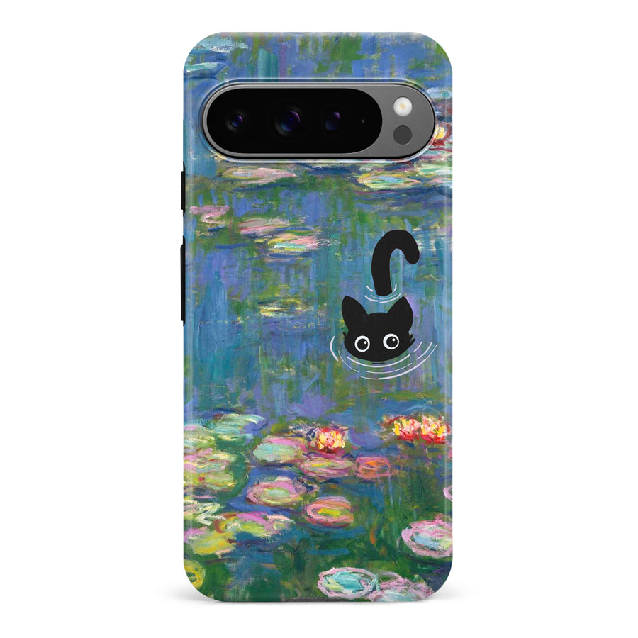 Google Pixel 9 Pro Black Cat In Water Lilies Phone Case