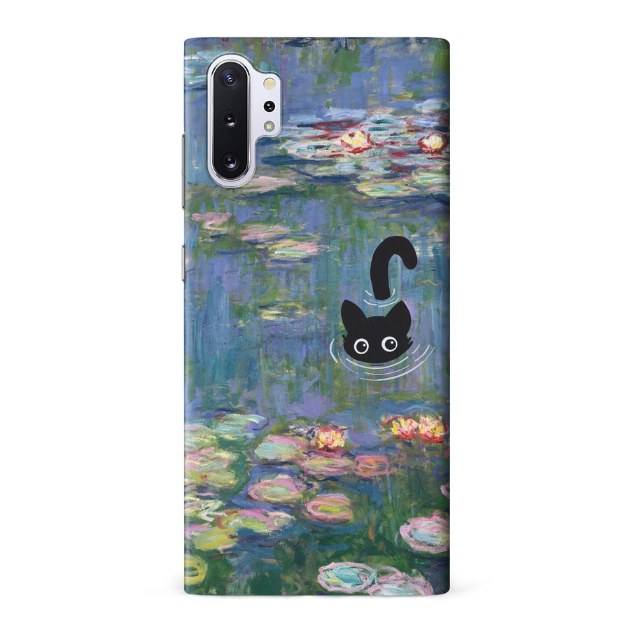 Samsung Galaxy Note 10 Plus Black Cat In Water Lilies Phone Case