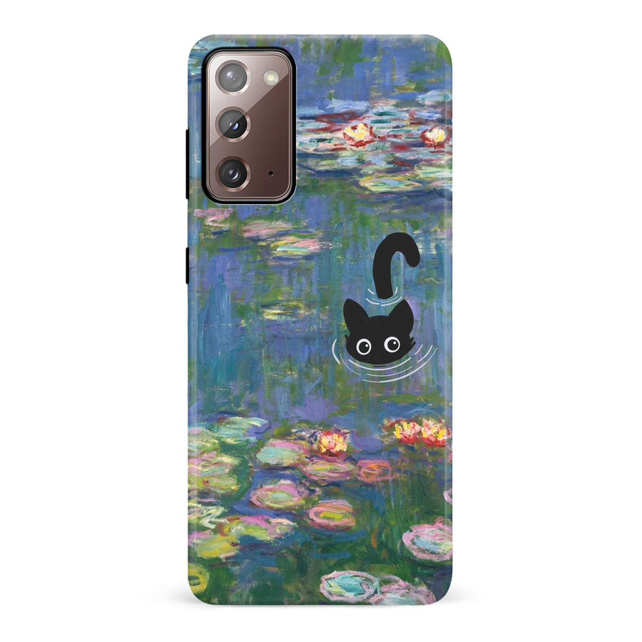 Samsung Galaxy Note 20 Black Cat In Water Lilies Phone Case