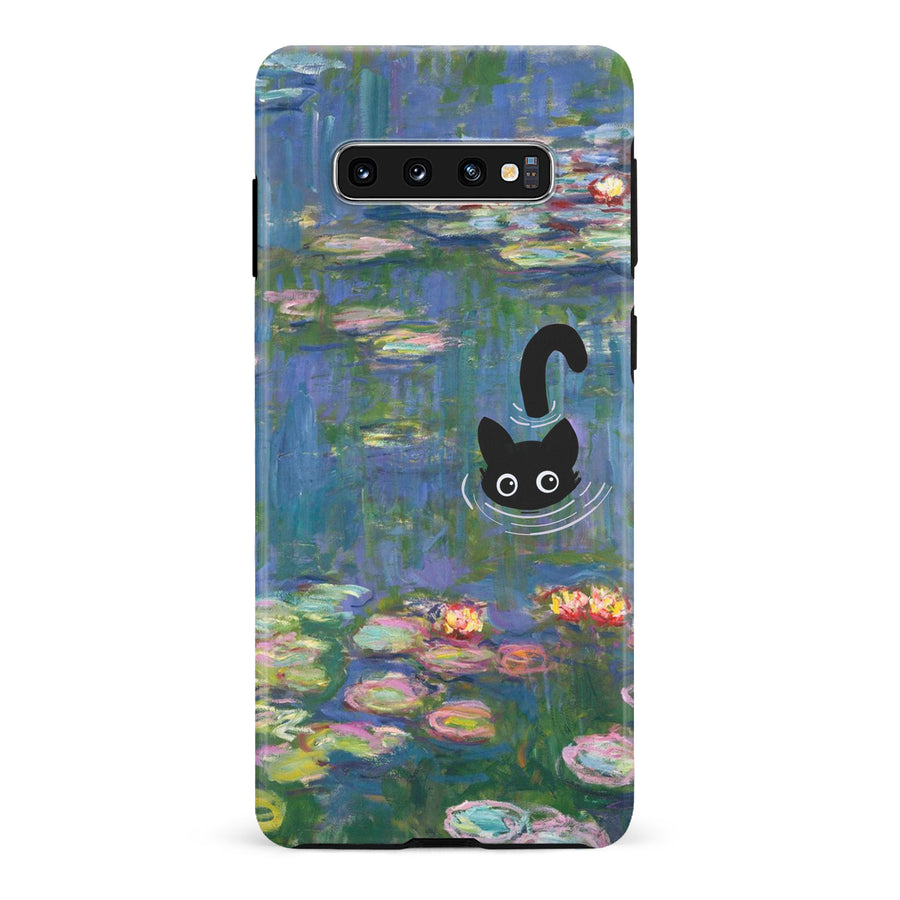 Samsung Galaxy S10 Black Cat In Water Lilies Phone Case