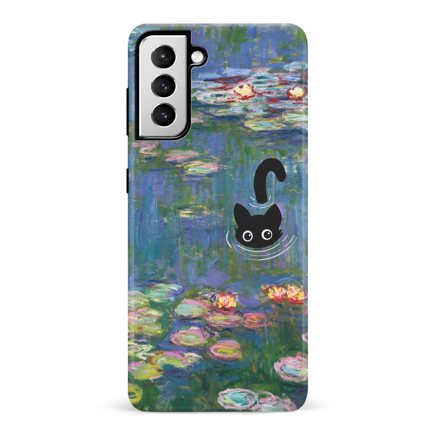 Samsung Galaxy S21 Black Cat In Water Lilies Phone Case