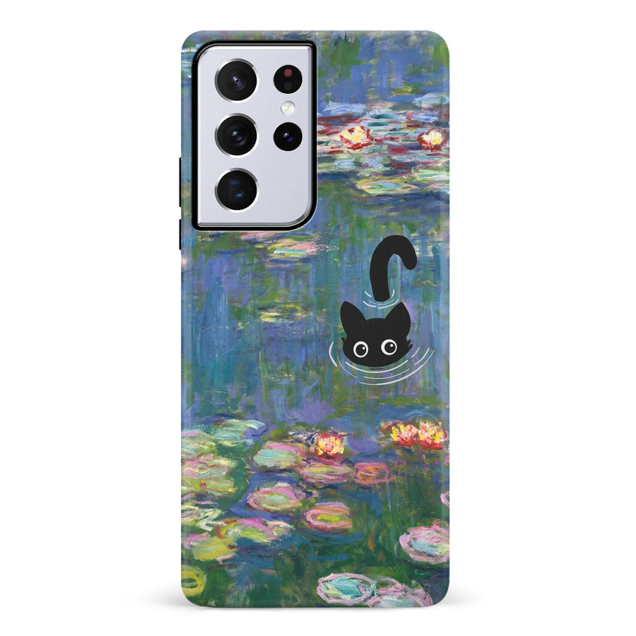 Samsung Galaxy S21 Ultra Black Cat In Water Lilies Phone Case