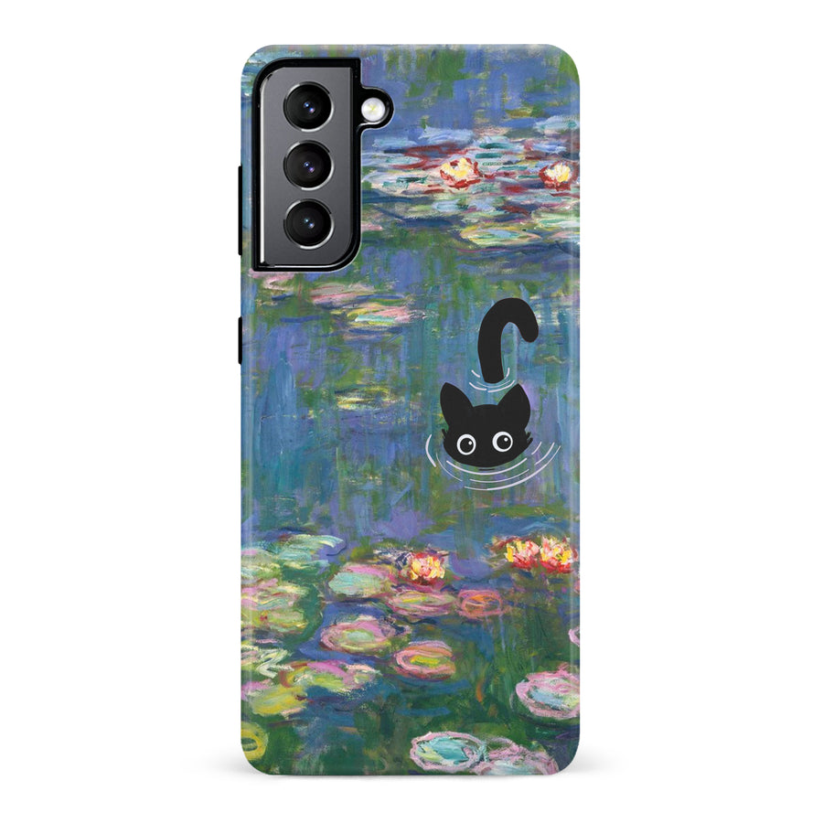 Samsung Galaxy S22 Black Cat In Water Lilies Phone Case