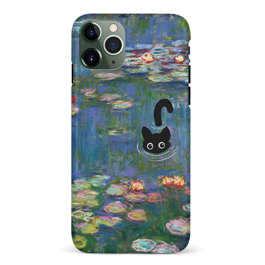 iPhone 11 Pro Black Cat In Water Lilies Phone Case