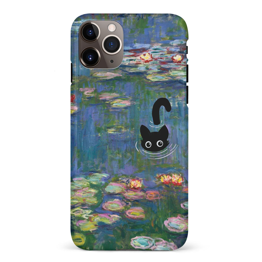 iPhone 11 Pro Max Black Cat In Water Lilies Phone Case