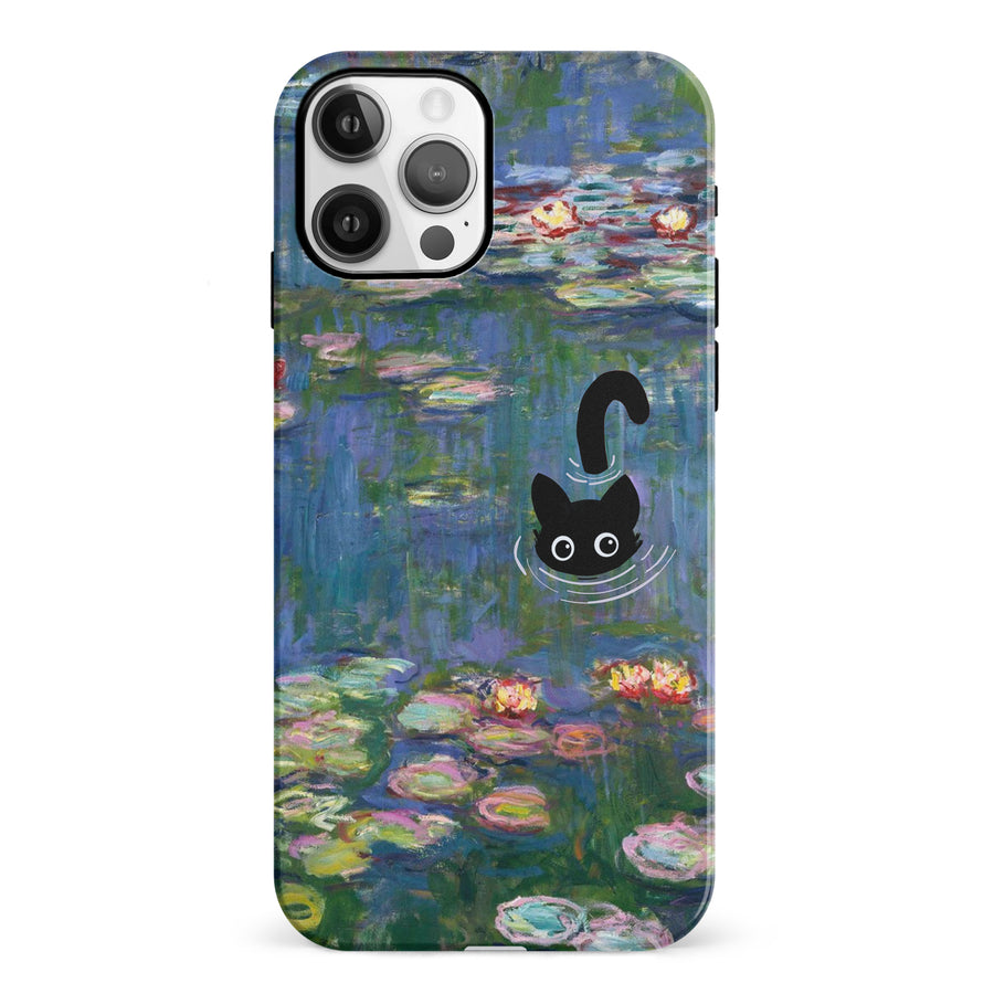 iPhone 12 Black Cat In Water Lilies Phone Case