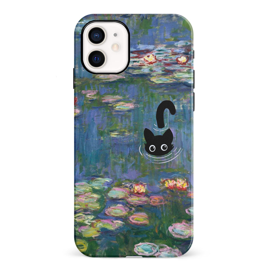 iPhone 12 Mini Black Cat In Water Lilies Phone Case