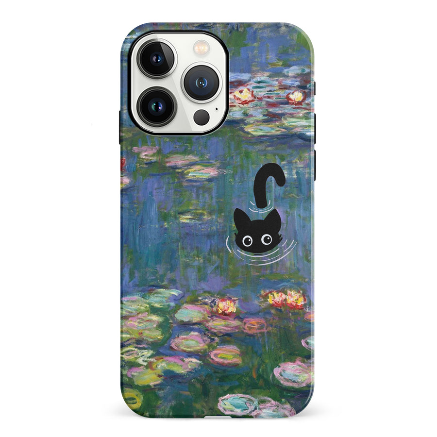 iPhone 13 Pro Black Cat In Water Lilies Phone Case