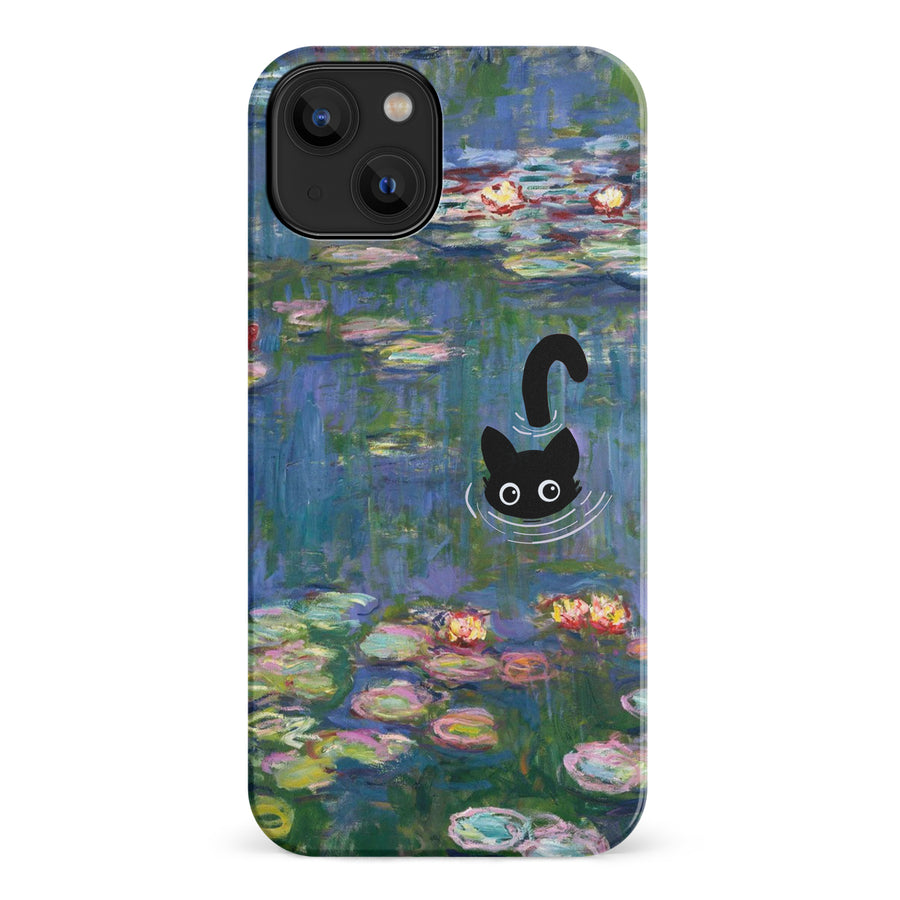 iPhone 14 Black Cat In Water Lilies Phone Case