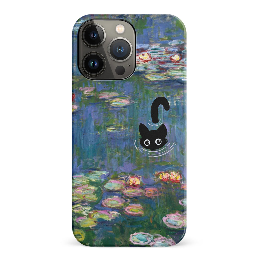 iPhone 14 Pro Black Cat In Water Lilies Phone Case