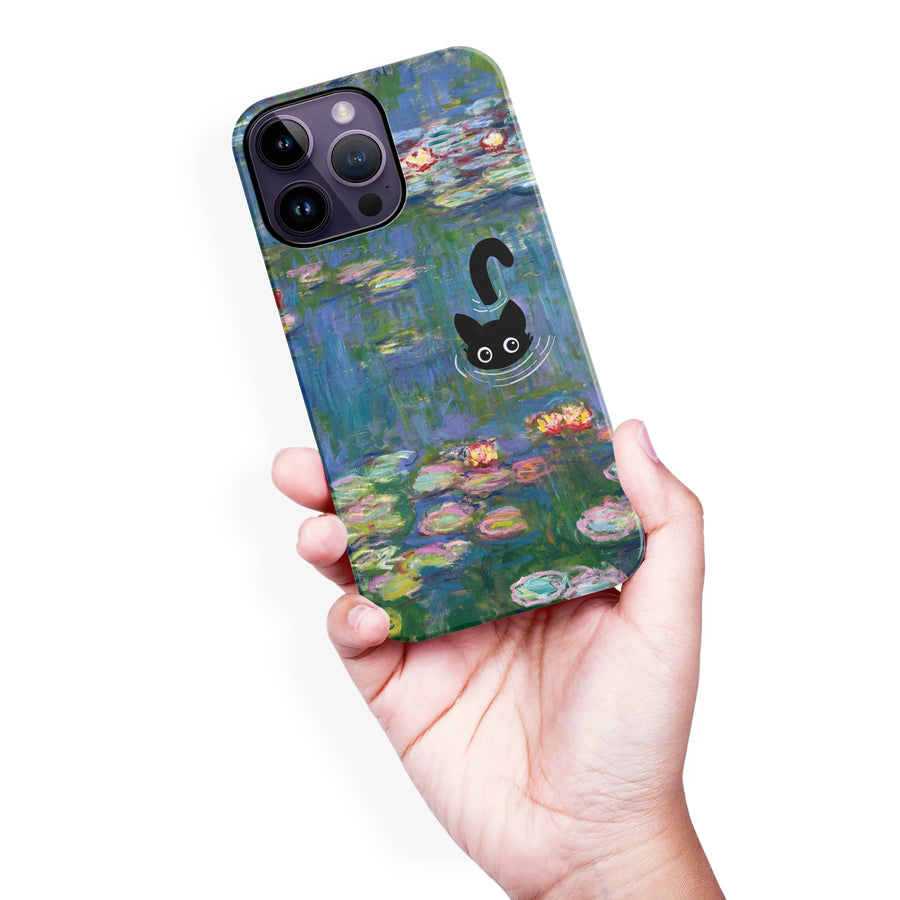 iPhone 14 Pro Max Black Cat In Water Lilies Phone Case