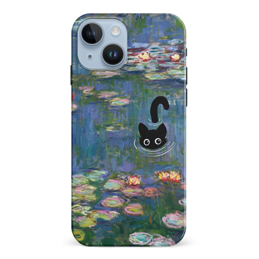 iPhone 15 Black Cat In Water Lilies Phone Case