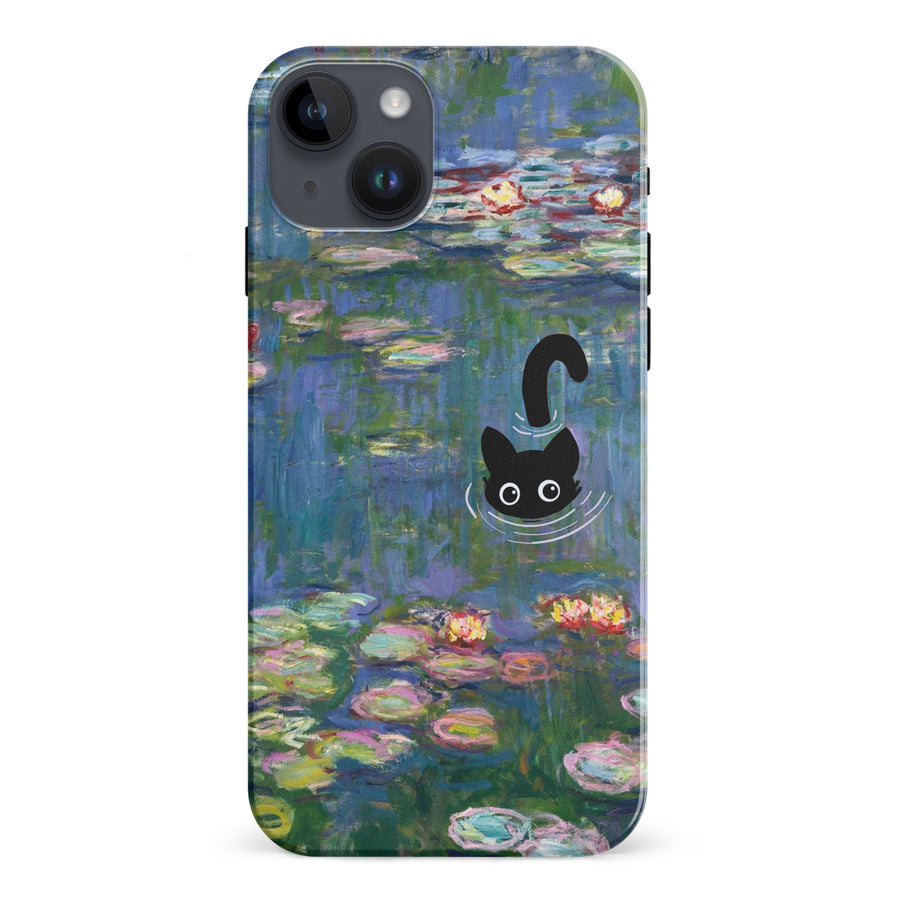 iPhone 15 Plus Black Cat In Water Lilies Phone Case