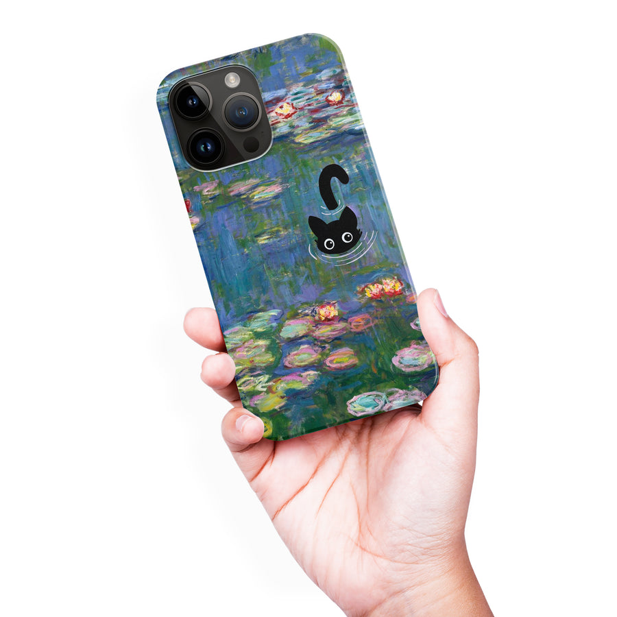 iPhone 15 Pro Max Black Cat In Water Lilies Phone Case