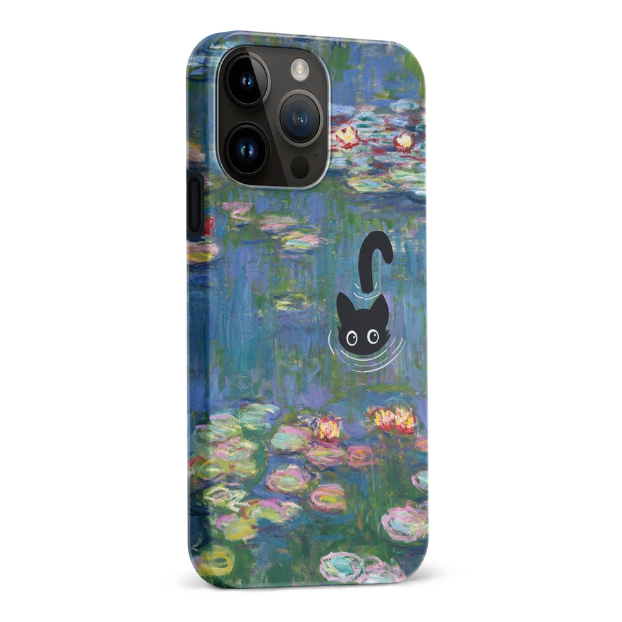 iPhone 15 Pro Max Black Cat In Water Lilies Phone Case