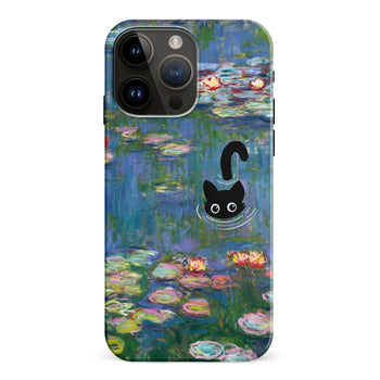 iPhone 15 Pro Max Black Cat In Water Lilies Phone Case