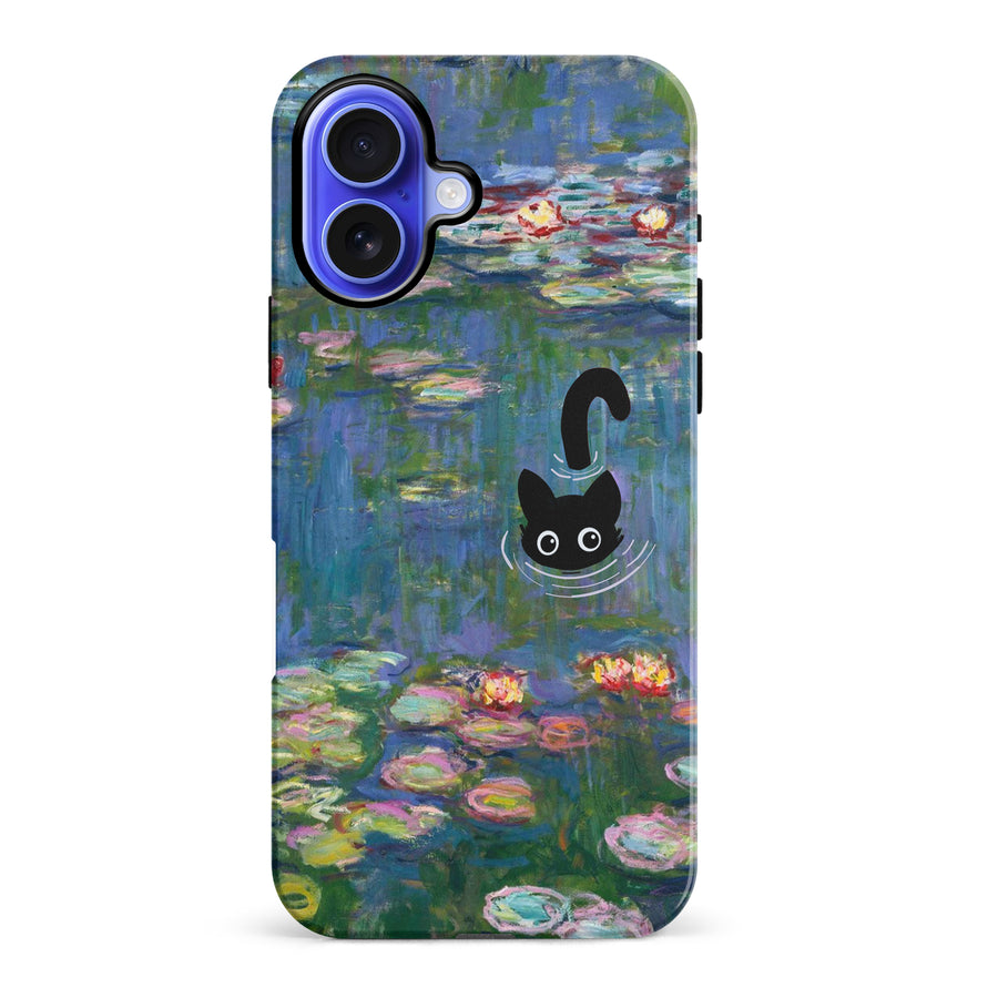 iPhone 16 Plus Black Cat In Water Lilies Phone Case