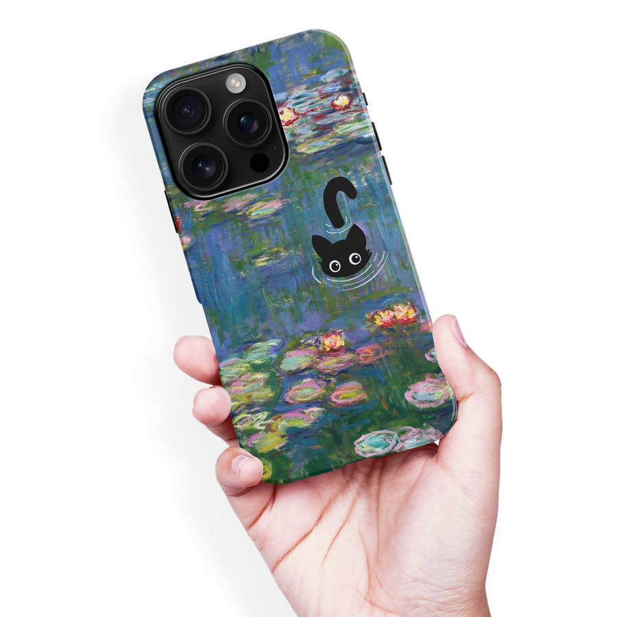 iPhone 16 Pro Max Black Cat In Water Lilies Phone Case