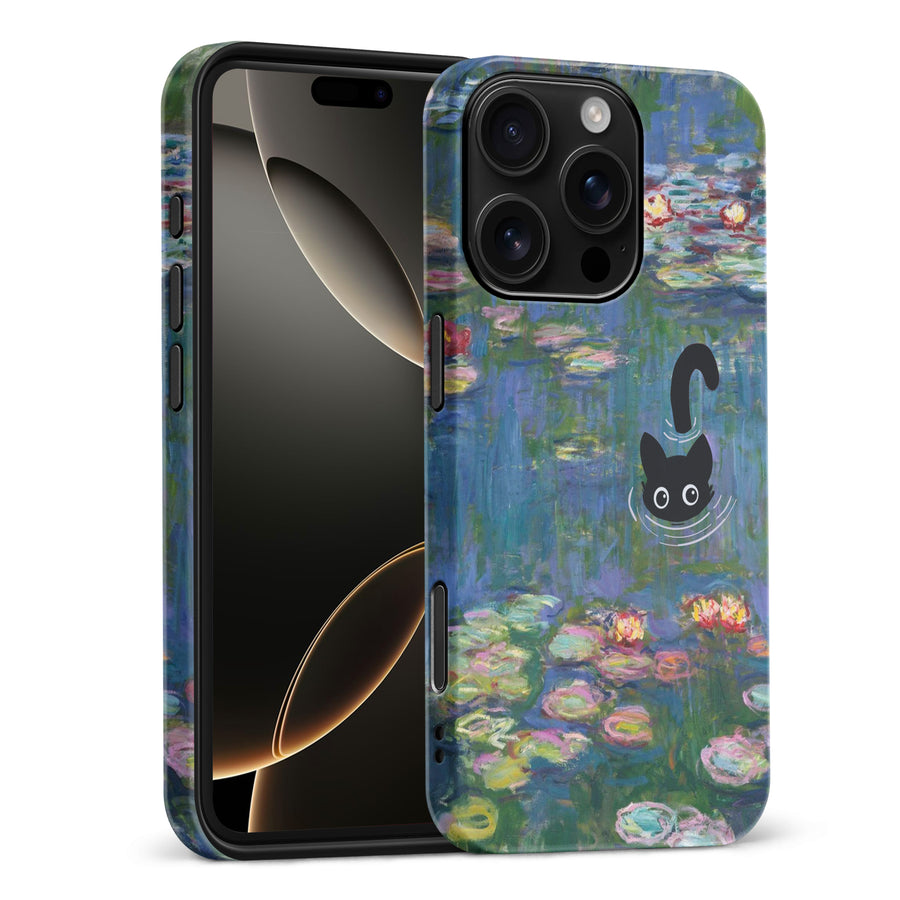 iPhone 16 Pro Max Black Cat In Water Lilies Phone Case