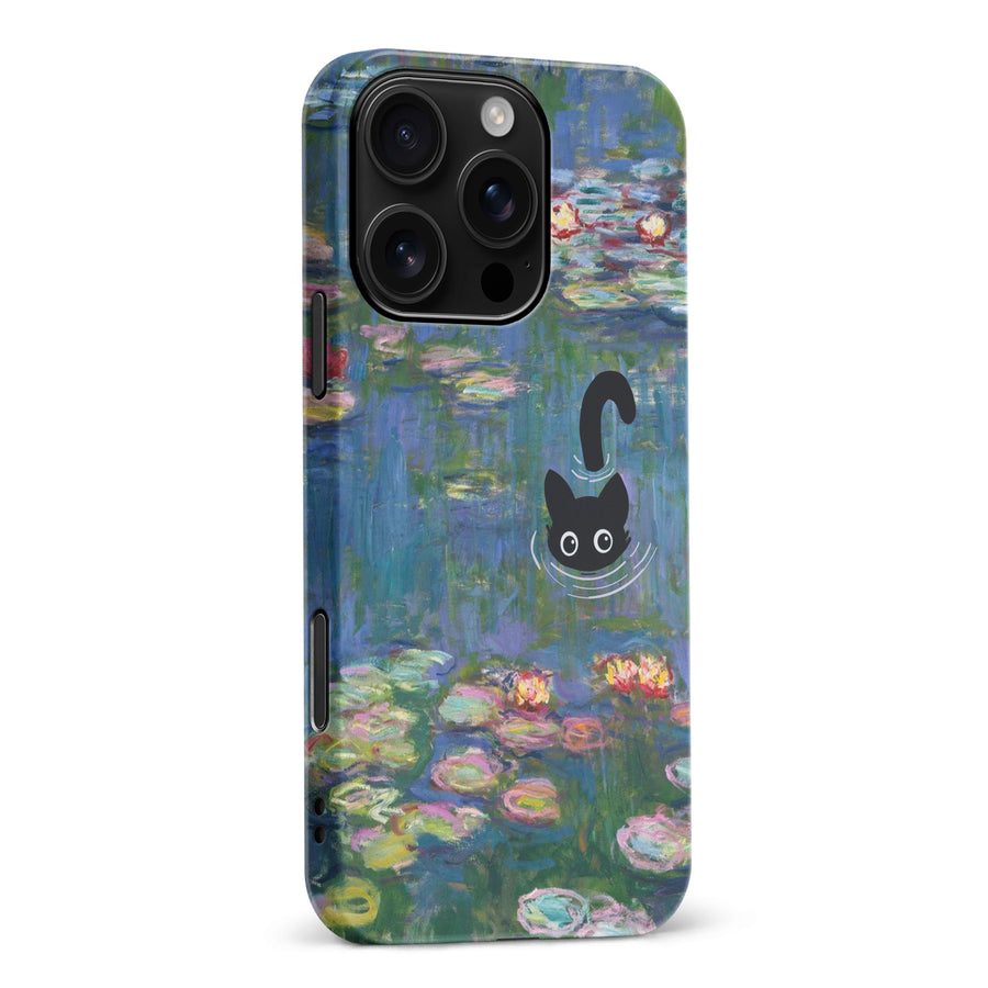 iPhone 16 Pro Max Black Cat In Water Lilies Phone Case