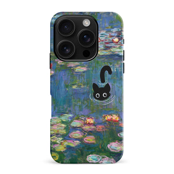 iPhone 16 Pro Max Black Cat In Water Lilies Phone Case