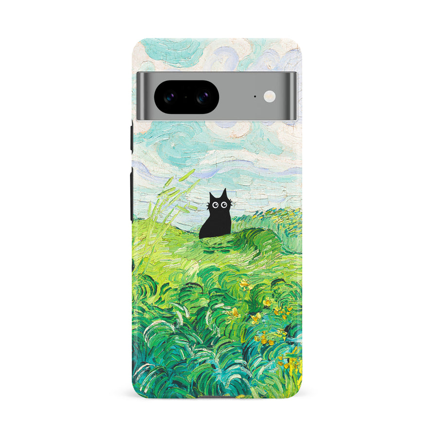 Google Pixel 8A Black Cat In Green Wheat Fields Phone Case