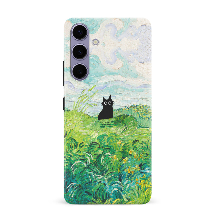 Black Cat In Green Wheat Fields Phone Case