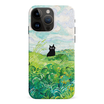 iPhone 15 Pro Max Black Cat In Green Wheat Fields Phone Case