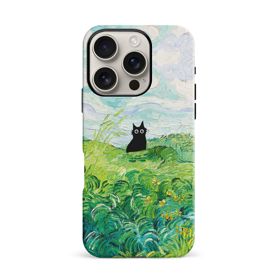 iPhone 16 Pro Black Cat In Green Wheat Fields Phone Case