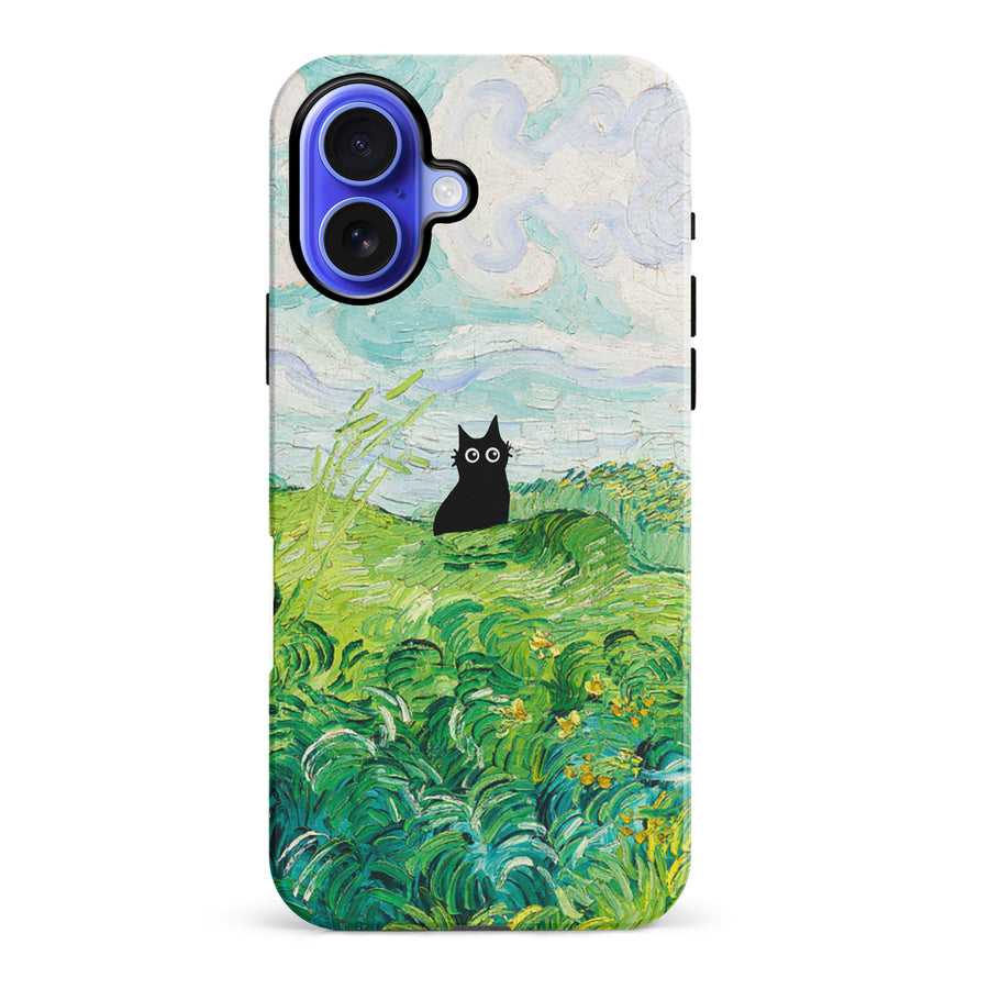 iPhone 16 Plus Black Cat In Green Wheat Fields Phone Case