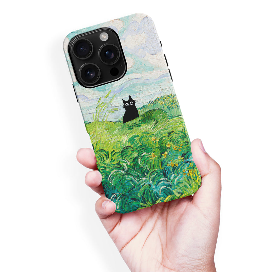 iPhone 16 Pro Max Black Cat In Green Wheat Fields Phone Case