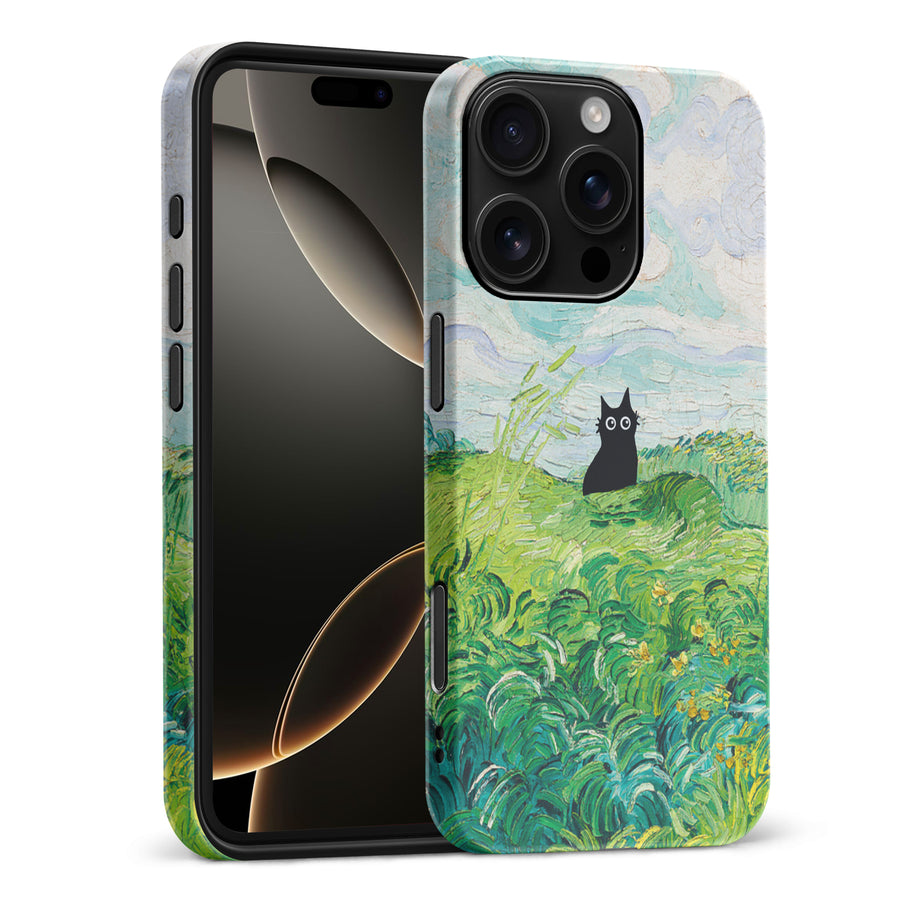 iPhone 16 Pro Max Black Cat In Green Wheat Fields Phone Case