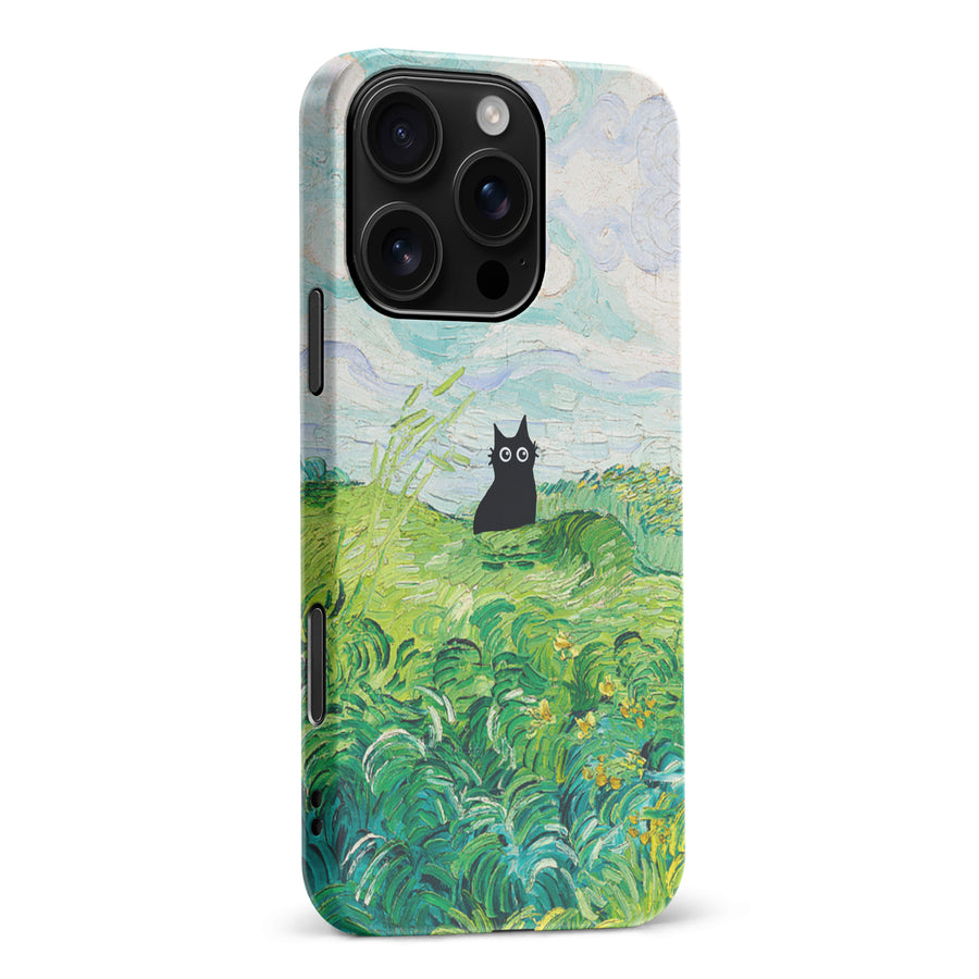 iPhone 16 Pro Max Black Cat In Green Wheat Fields Phone Case