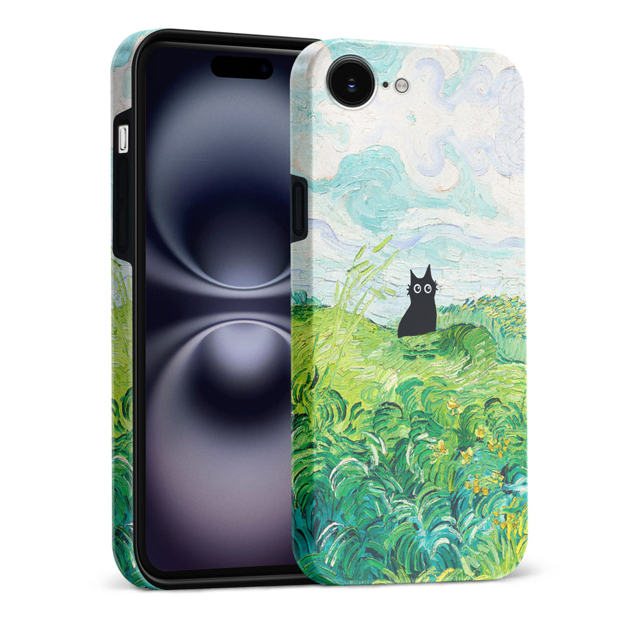 Black Cat In Green Wheat Fields Phone Case