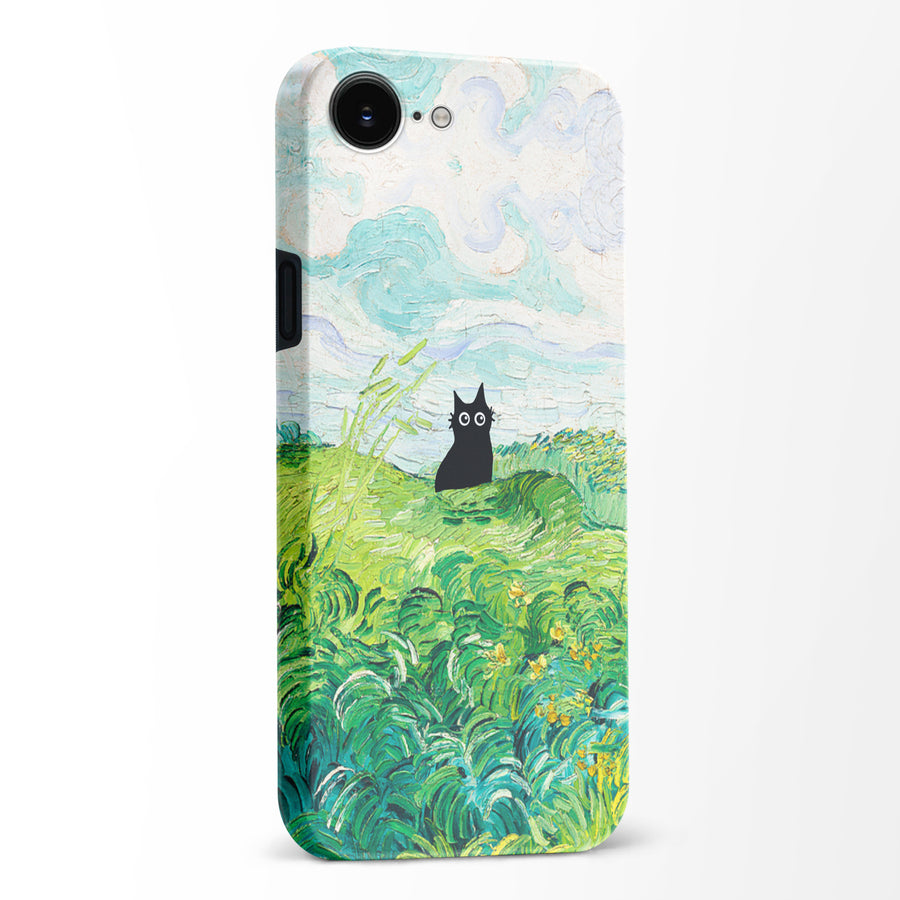 Black Cat In Green Wheat Fields Phone Case